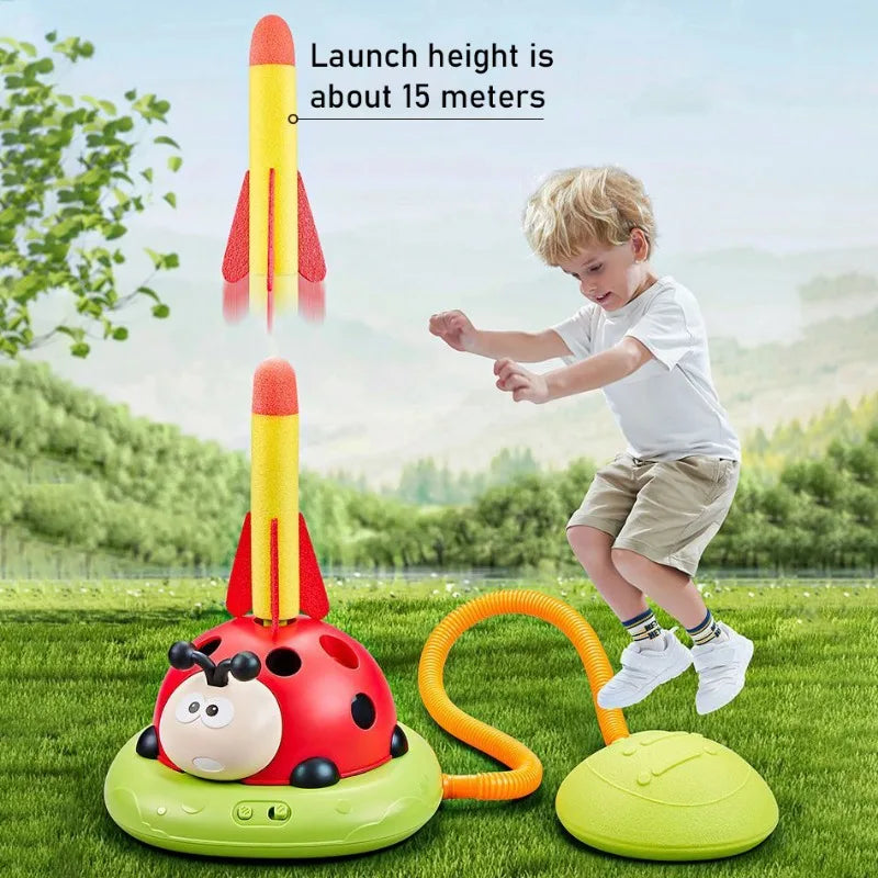 5 in 1 Ladybug Ring Toy With Musical Jump and Ring Toss Game Stomping Launch Toys Launcher Toy for Kids Children's Day Gifts