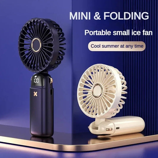 USB Handheld Mini Fan Foldable 5 Speed USB Rechargeable Fan with Phone Stand and Display Screen