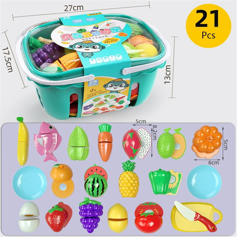 Kitchen Play House Toy Set Simulation Basket Fruit Vegetable Food Cutting Game Educational Kids Montessori Learning Girls Toy