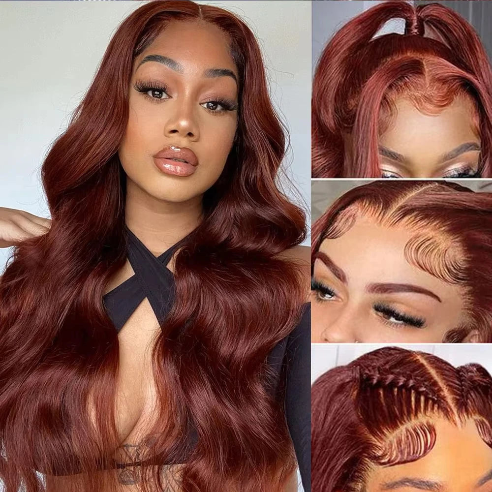 250 Density Reddish Brown 13x6 HD Lace Frontal Wig 30 36 40 Inch Colored 13x4 Body Wave Colored Lace Front Remy Human Hair Wig