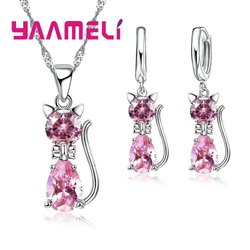 Sterling Silver Cat Shape Jewelry Set