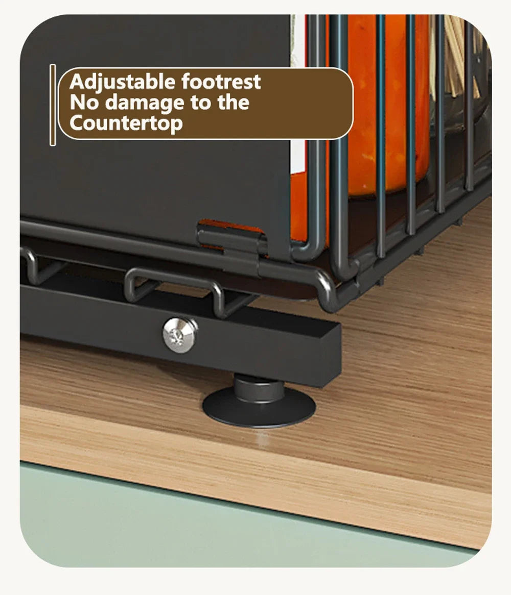 2 Tier Pull Out Cabinet Organiser Adjustable Under Sink Storage Rack Slide Out Drawer Kitchen Spice Jar Storage Shelf