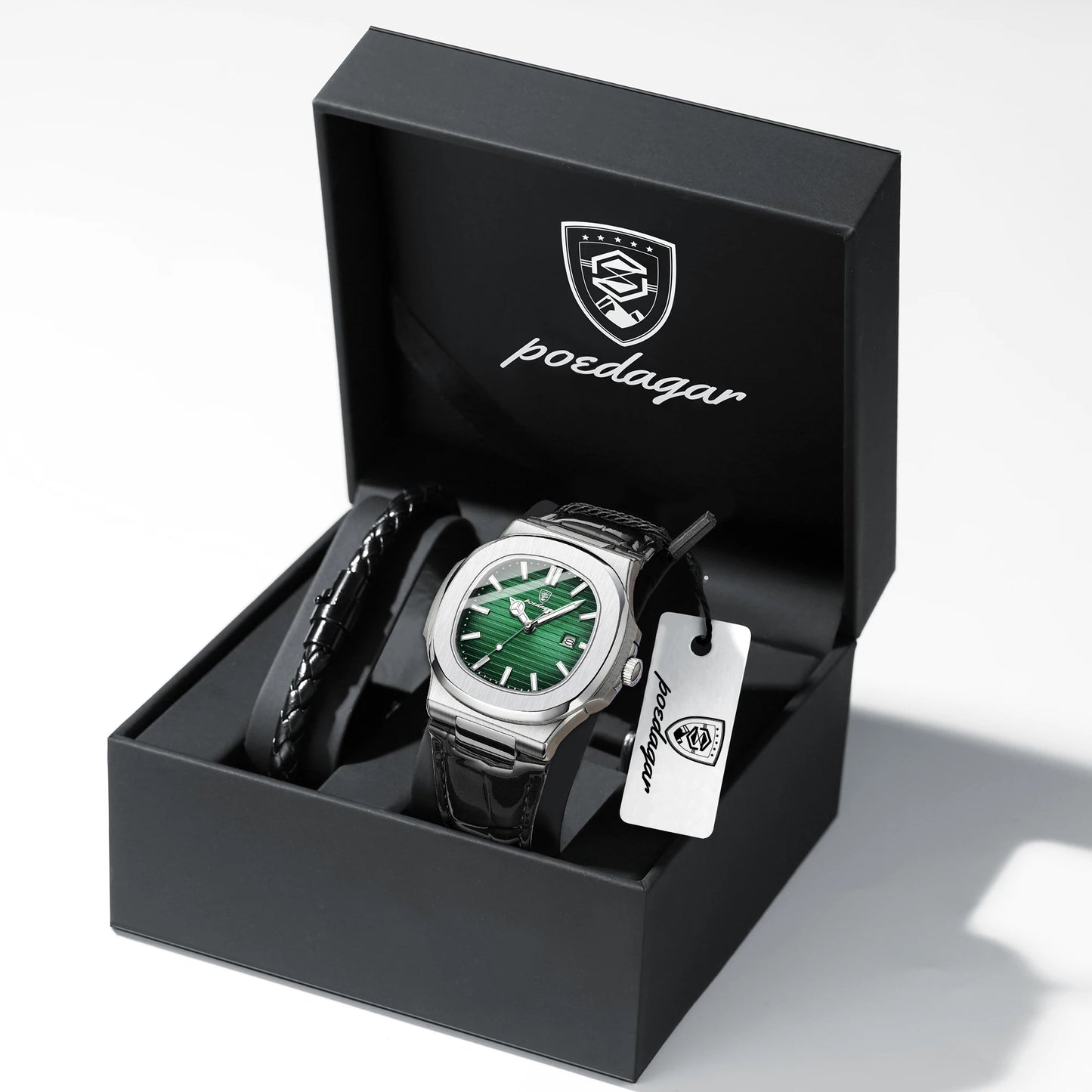 POEDAGAR Luxury Original Man Watch Date Waterproof Luminous Square Men Wristwatch High Quality Leather Men's Quartz Watches Male