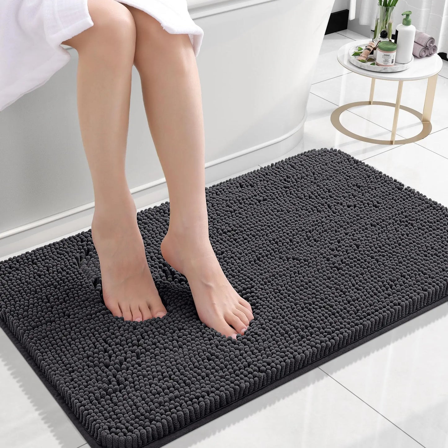 Homaxy Chenille Plain Hairy TPR Material Door Mat Indoor Non Slip Door Mat Dirt Trap Absorbent Mat Absorbs Water Bathroom Mat