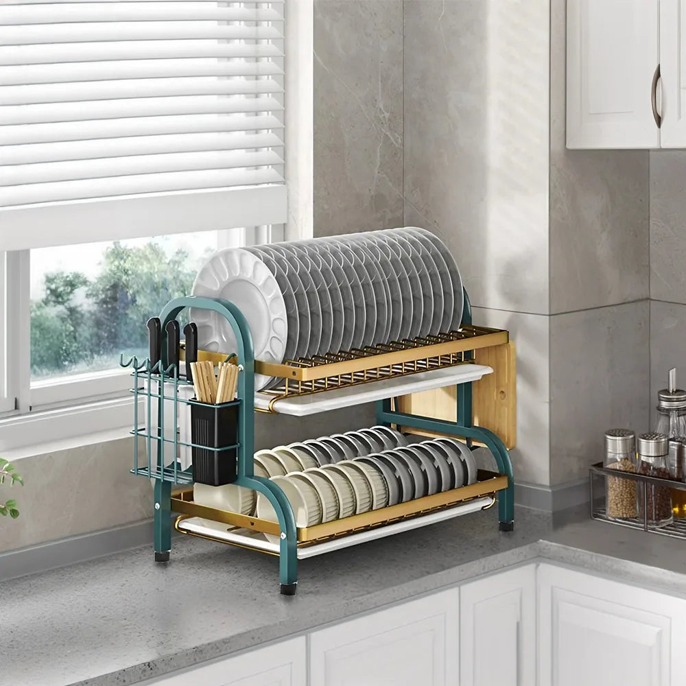 Voltsify 2-Tier Carbon Steel Dish Rack for Kitchen Home Storage Organisation