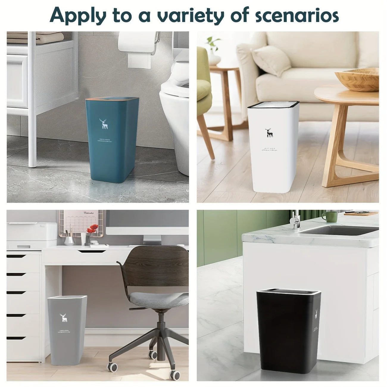 1pc Bathroom Trash Can 15L Garbage Can with Press Top Lid for Kitchen, Bedroom, Living Room Plastic Wastebasket with Pop-up Lid