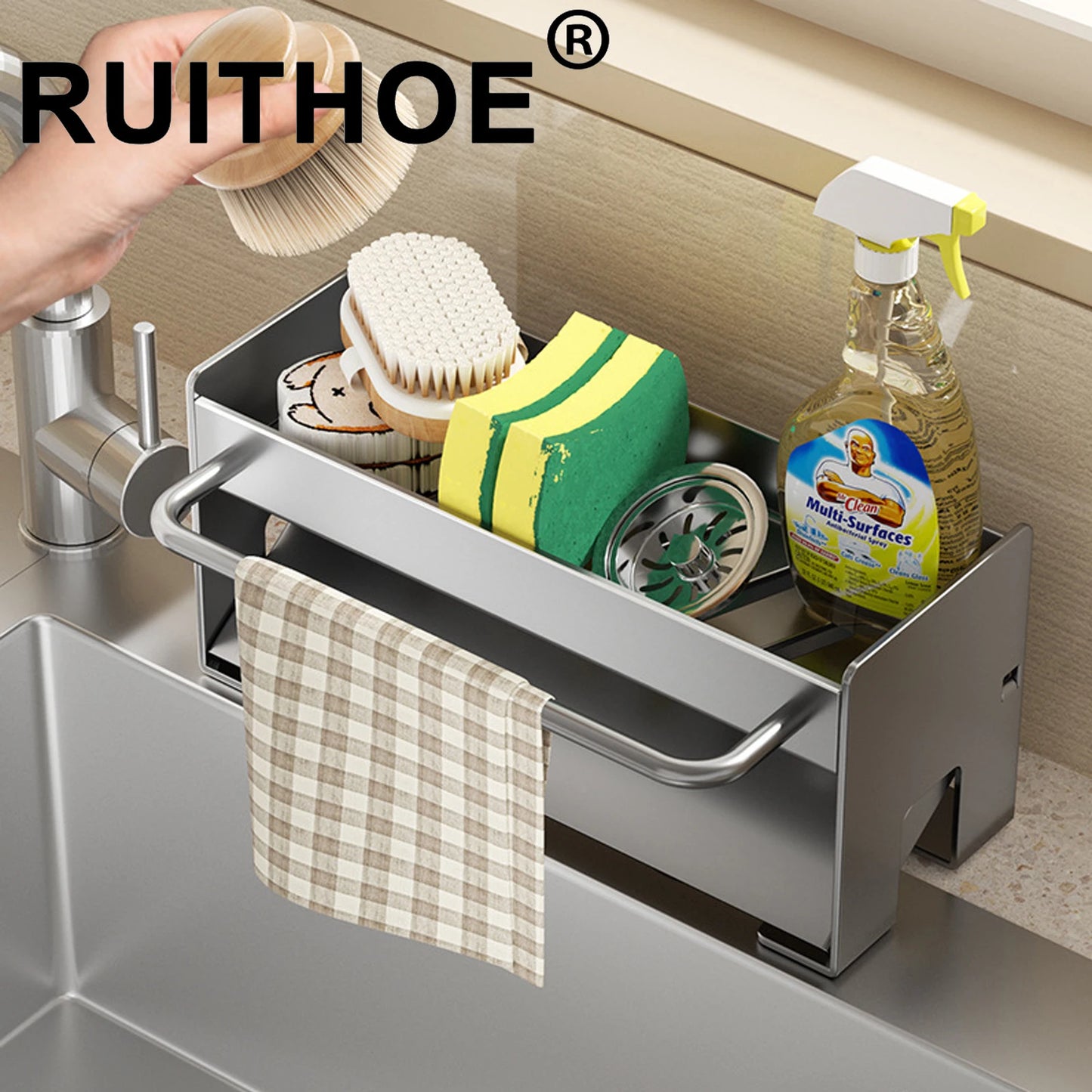 Kitchen Sponge Holder Stainless Steel Sink Drain Rack Soap Drainer Towel Rack Shelf Organiser bathroom Storage Accessories