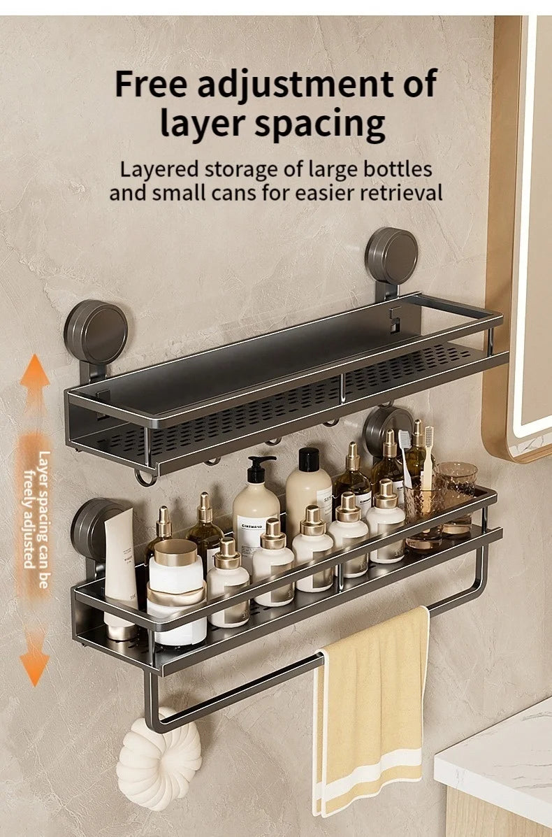 No Drill Suction Cup Suction Bathroom Rack Bathroom Shelf Toilet Space Aluminum Hanging Rack Bathroom Organiser Hang On The Wall
