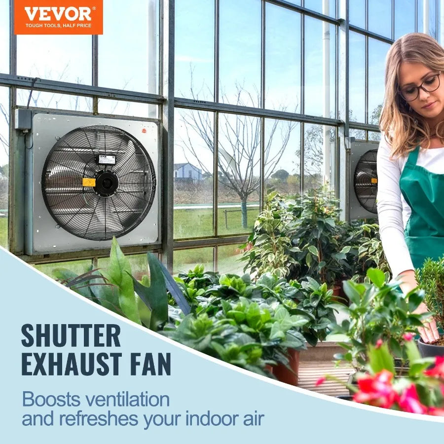 24'' Shutter Exhaust Fan Highspeed 3320 CFM Aluminum Wall Mount Attic Fan with ACmotor Ventilation and Cooling for Greenhouses