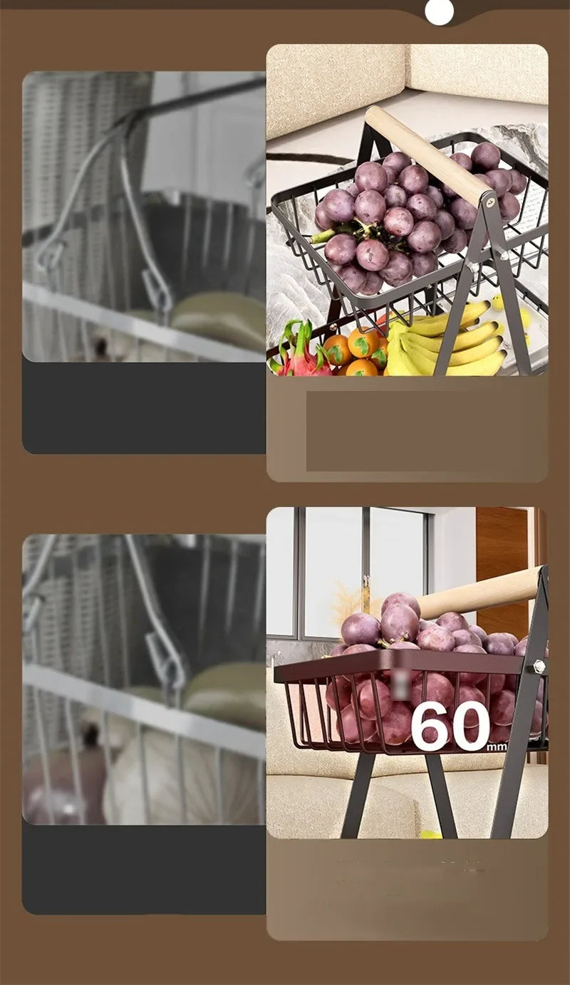 2-3 Tiers Countertop Fruit Basket Portable Iron Art Kitchen Organiser for Fruits Bread Snacks Storage Rack