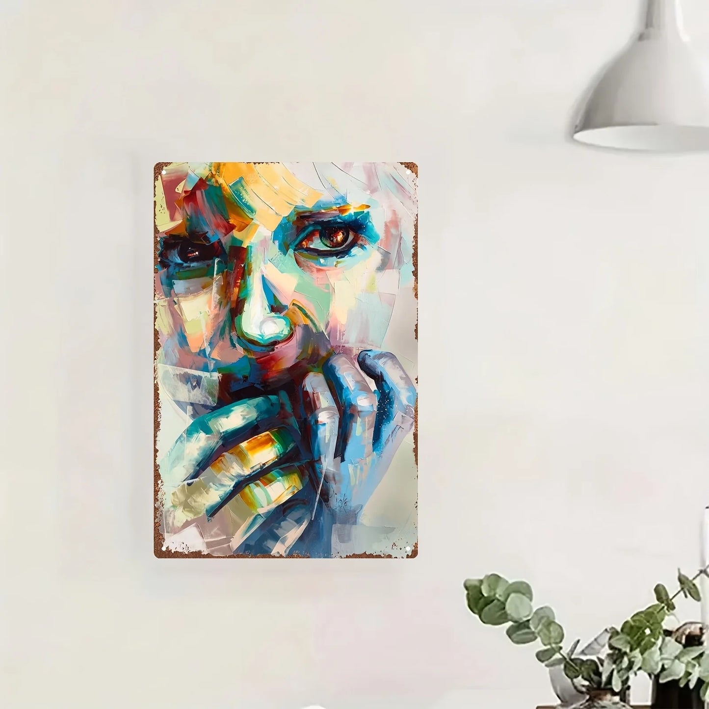 Vibrant Abstract Metal Wall Art - 8x12 Inch Frameless Iron Painting, Rustic Home and Office Decor, Textured Finish