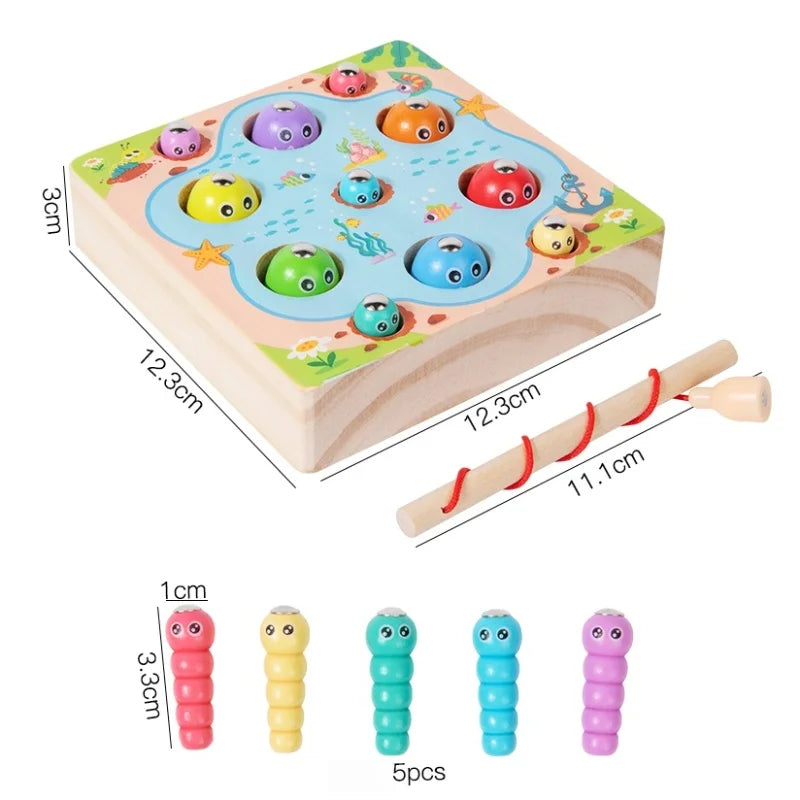 Children Wooden Fishing Game Toys Early Education Colour Cognitive Toy Kids Interactive Games Toys for Gifts Fine Motor Skill