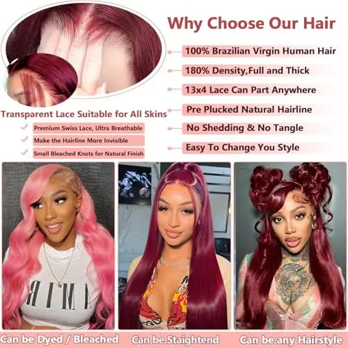 Burgundy 99J Body Wave Human Frontal Lace Hair Wig 30inches 13x4 13x6 HD Transparent Lace Brazilian Colored Remy Wigs for Women