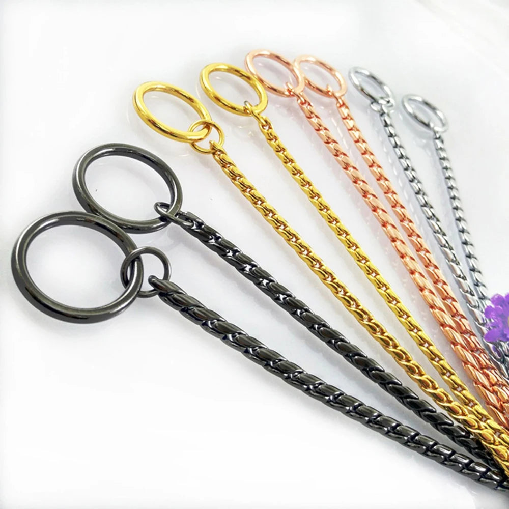 Integrated Dog Slip Chain Collar Leash 3Integrated Dog Slip Chain Collar & Leash – 304 Stainless Steel Choke Collar with Leather Handle for Training and Show04 Stainless Steel Dog Metal Choke Collar Pet Training Leash Show with Leather Handle
