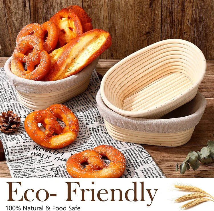 LMETJMA Bread Proofing Basket Round Oval Long Banneton Rattan Bread  Dough Proofing Proving Rattan Basket with Linen Liner Cloth