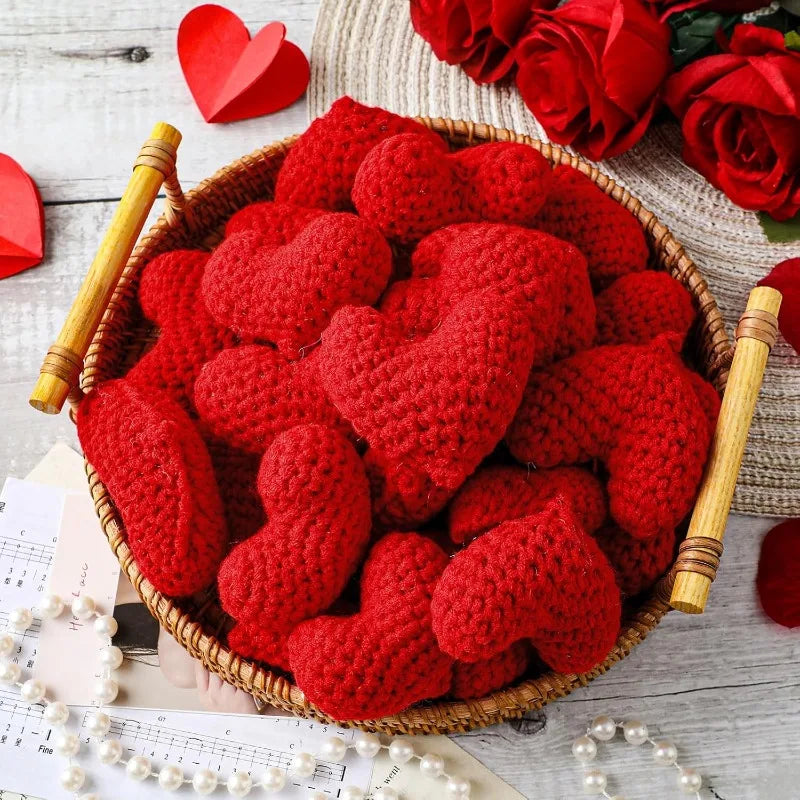 Handmade Crochet Heart Shaped Ornaments Valentine's Day Crochet Flower Bouquet DIY Clothing Shoes Socks Decorative Accessories