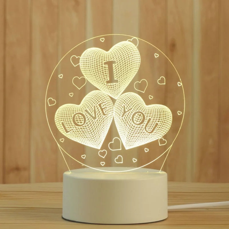 Romantic Love 3D Acrylic Led Lamp for Home Children's Night Light Wedding Decoration Birthday Party Valentine's Day Bedside Lamp