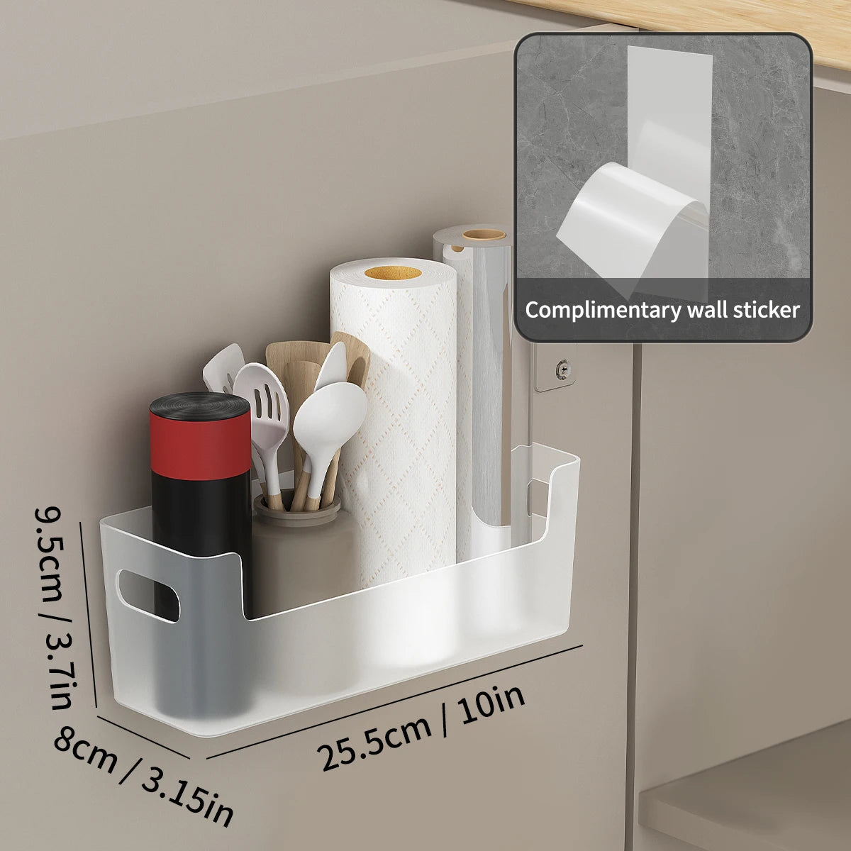 WORTHBUY Wall Mounted Punch Free Self Adhesive Storage Rack Holder Cabinet Door Plastic Organiser Shelf Kitchen Accessories