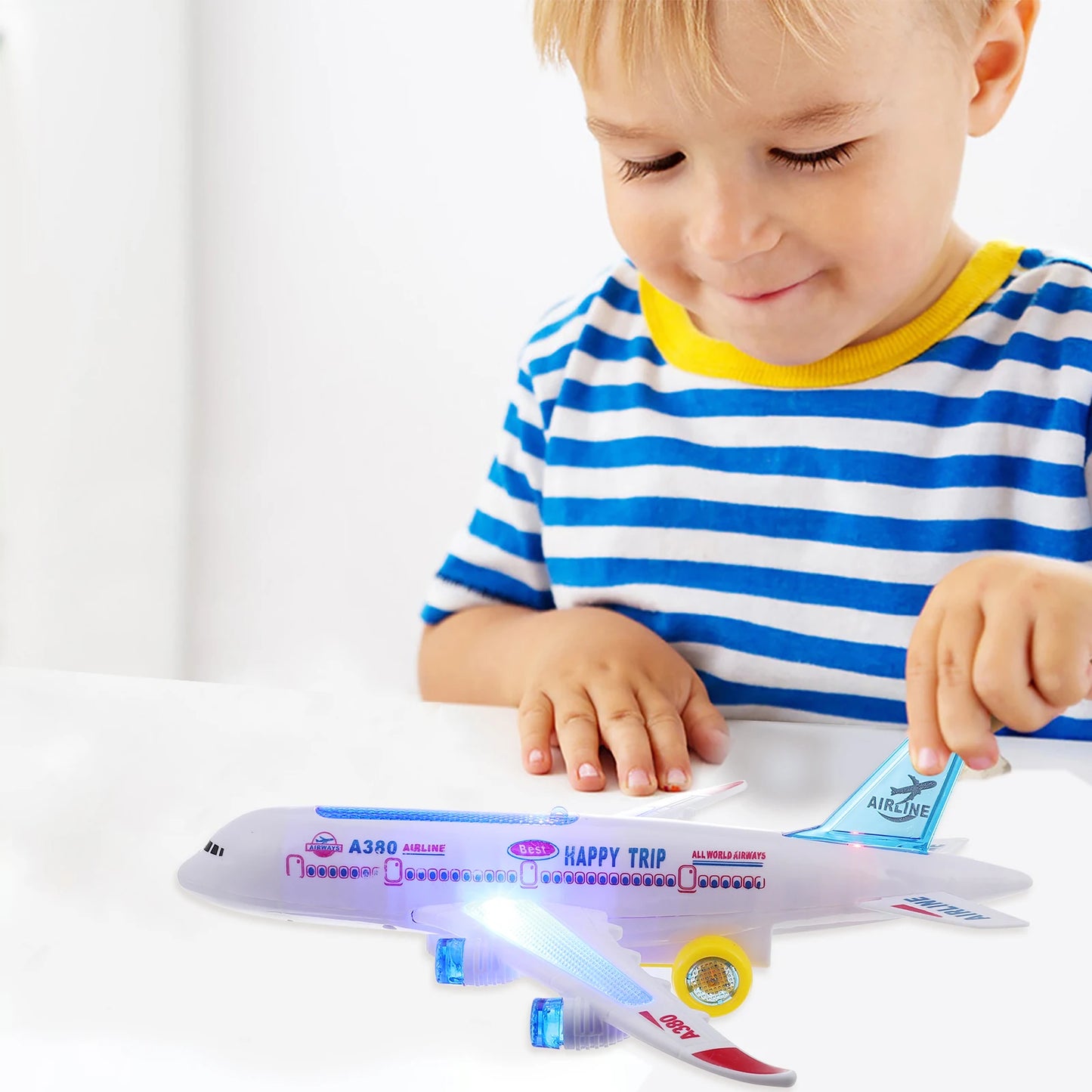 Electronic Airplane Toy with Music & Lights – Auto-Rotating Educational Aircraft Toy for Kids