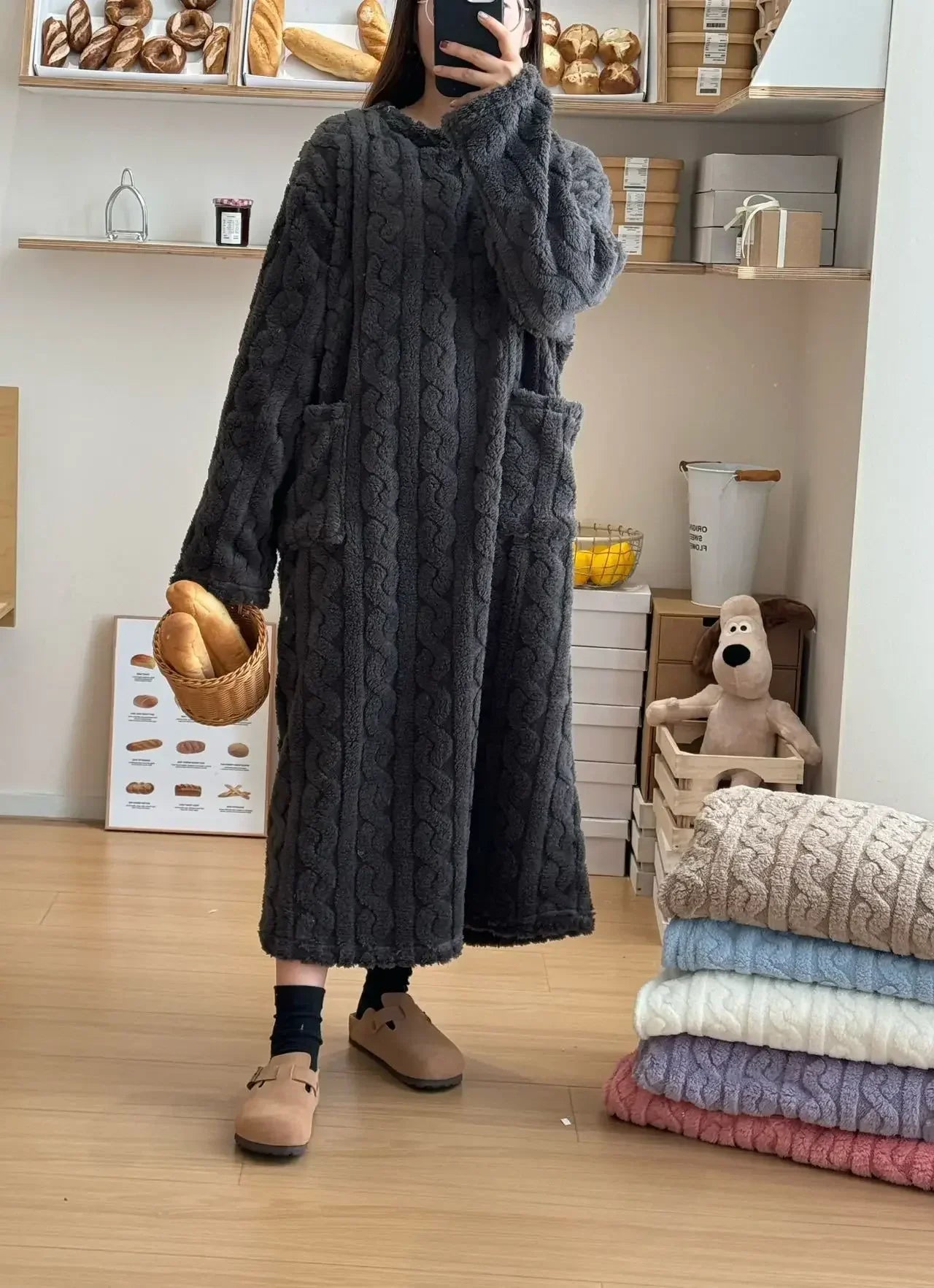 Women’s Fleece Nightgown – Long Sleeve Thick Warm Wearable Blanket Dress