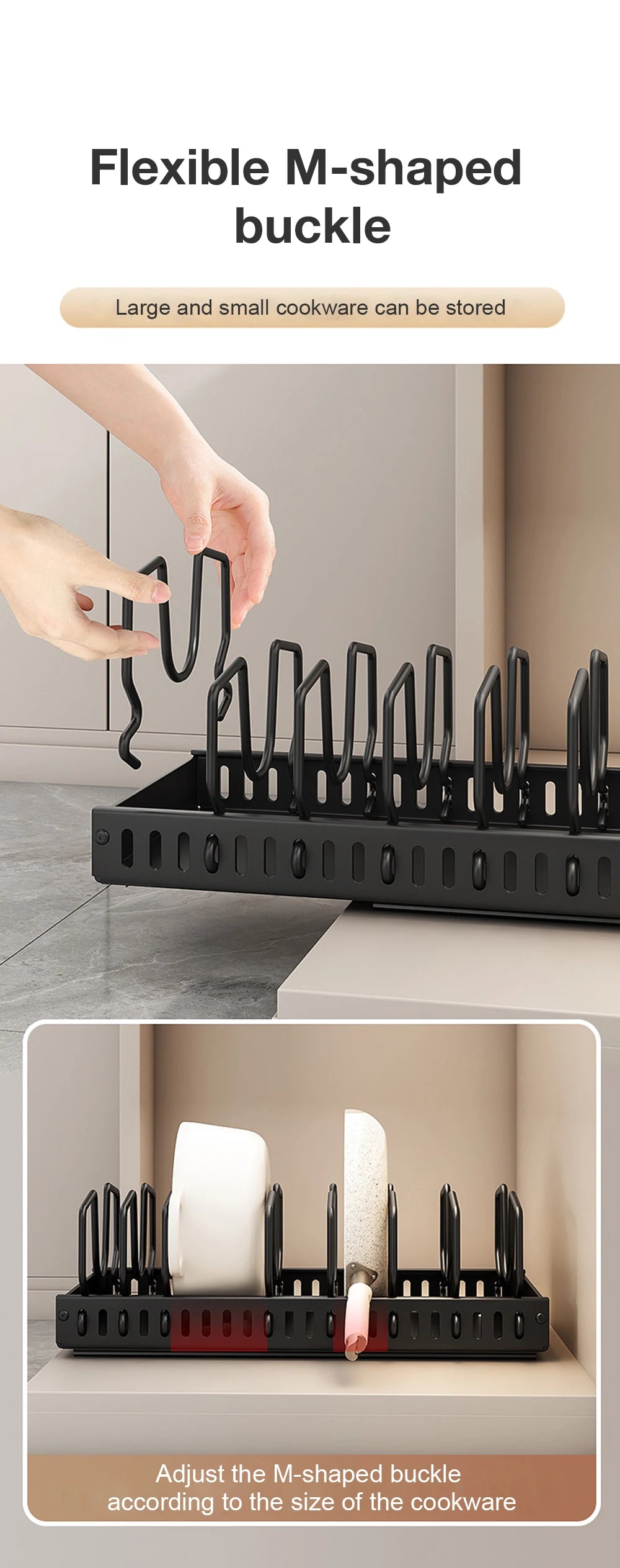 Pull out Pots and Pans Organiser Sliding Pot Lid Holder Kitchen Spice Rack