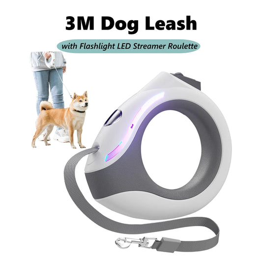 Automatic 3M Dog Leash with Flashlight LED Streamer Roulette Automatic Retractable Nylon Rope for Cat Walking Running Lead