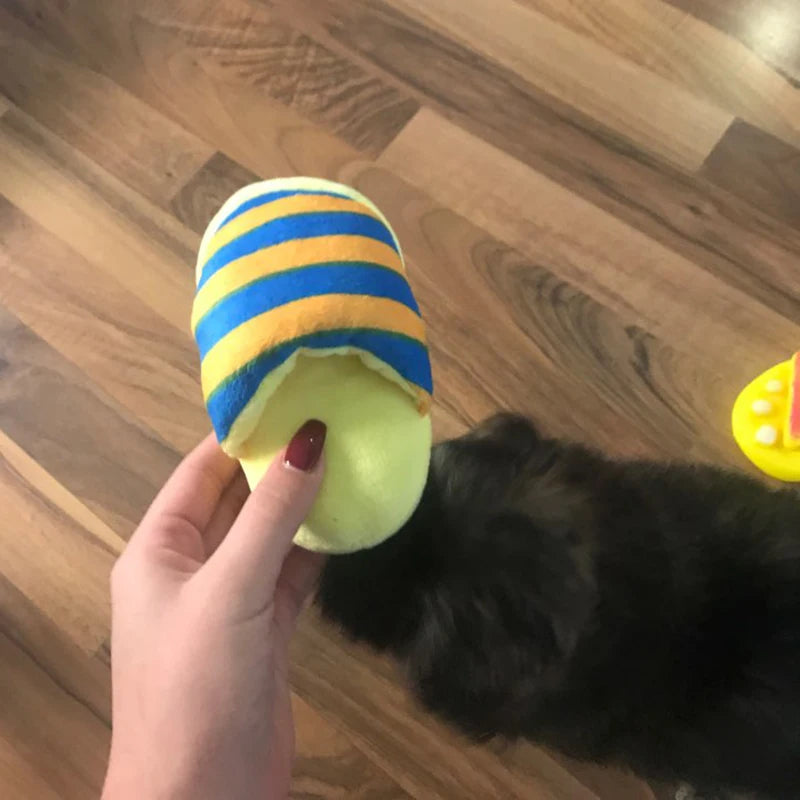 Puppy Chew Toy with Squeaker – Funny Plush Slipper for Small Dogs, Teeth-Cleaning Toy for French Bulldogs & Shiba Inus