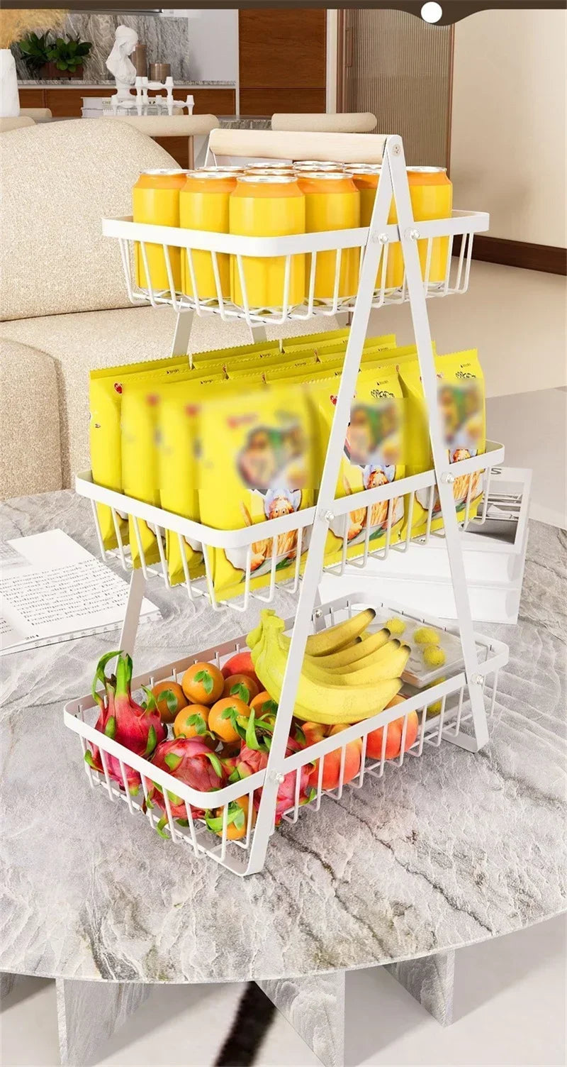 2-3 Tiers Countertop Fruit Basket Portable Iron Art Kitchen Organiser for Fruits Bread Snacks Storage Rack