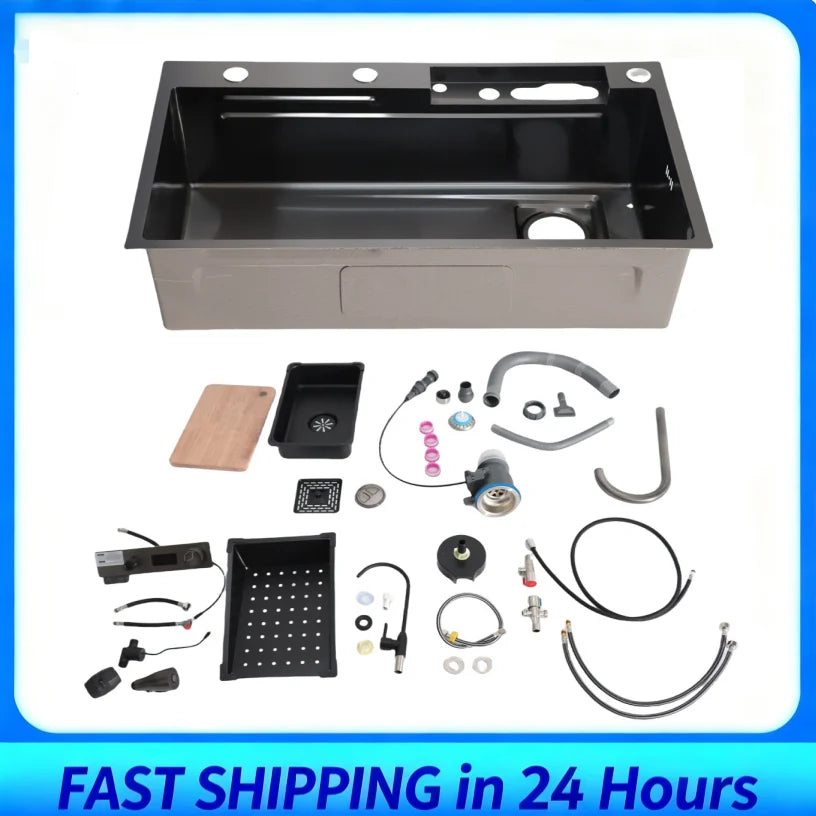Smart Kitchen Sink Precision-Crafted Thick Gauge Brushed Stainless Steel-Digital Display Large Capacity Professional Washing
