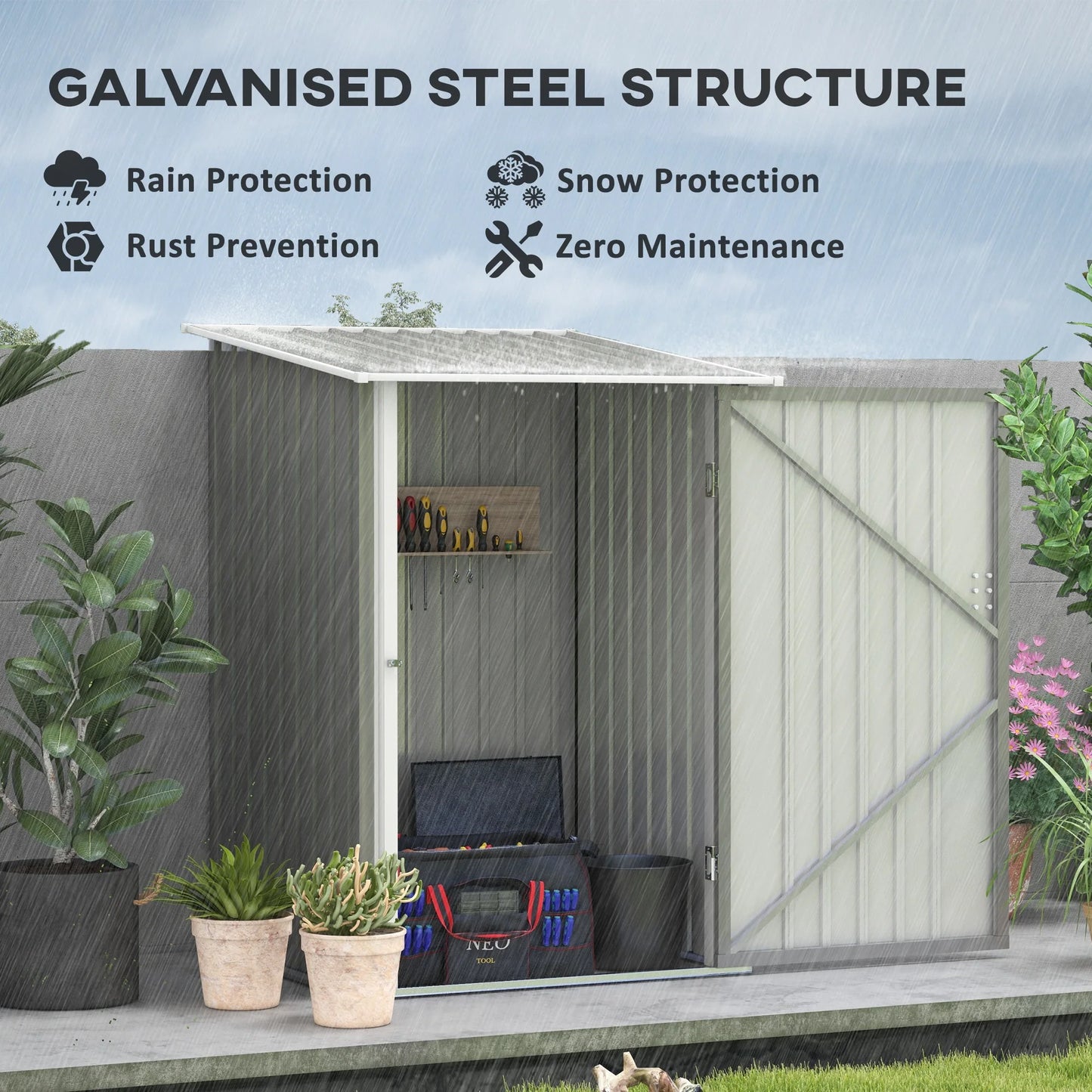 Outsunny 3.3' x 3.4' Outdoor Storage Shed, Galvanized Metal Utility Garden Tool House for Backyard, Bike, Patio, Garage, Lawn