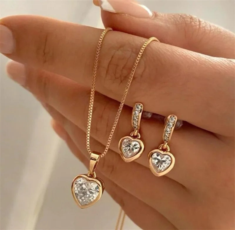 3 Pcs Round Pearl Jewelry Set Of Earring Pendant Necklace For Women Exquisite Fashion Rhinestone Double Wedding Jewelry Set Gift