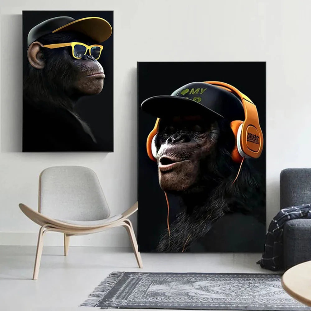 Gorilla With Earphone & Glasses Funny Poster