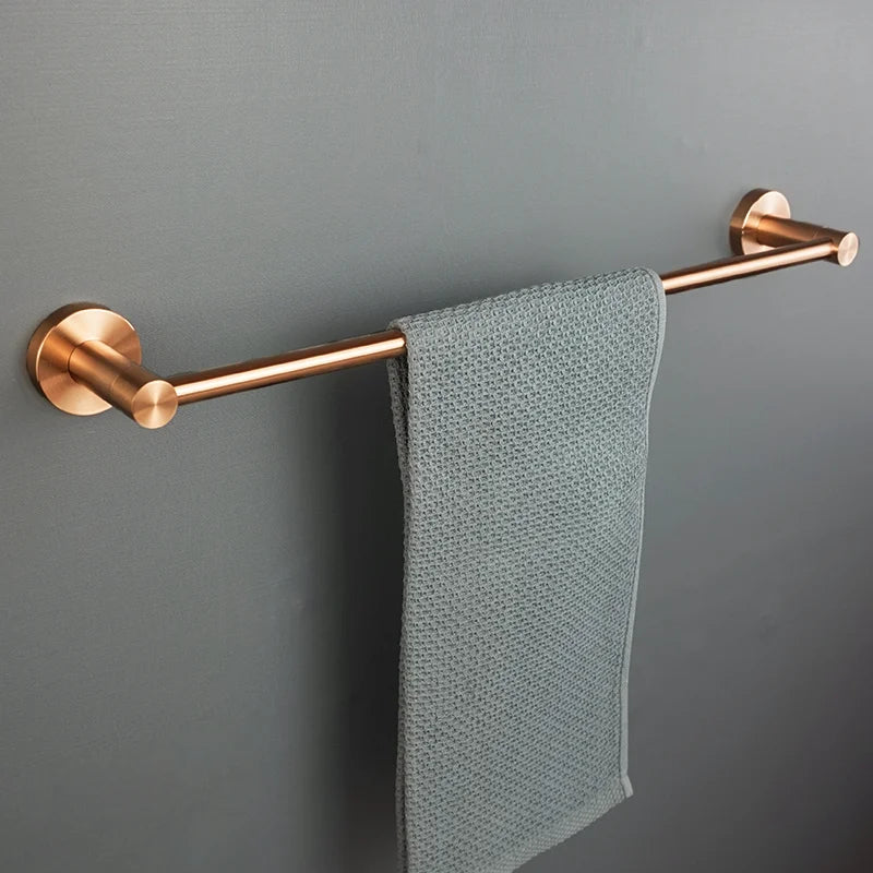 Brushed Rose Gold Towel Rack Single And Double Rod Ring Paper Holder Robe Hook Soap Dispenser Toilet Brush Bathroom Accessories