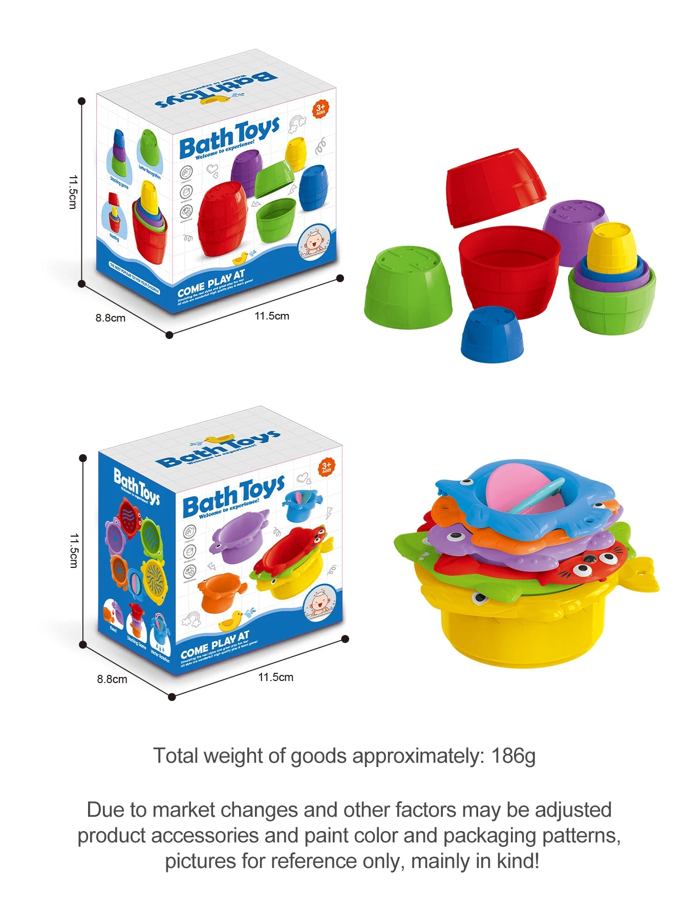 Baby Bath Toys, Stacking Cup Toddler Toy Random Colors Ocean Stacking Tower Bathtub Water Beach Play Bathroom Game Gifts