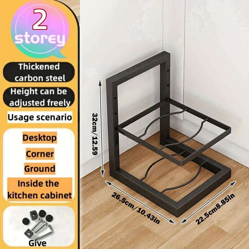 Adjustable Pot Rack Organiser, Kitchen Stainless Steel Pot Storage Rack ,Multi-Layer Household Pot and Pan Organser for Kitchen