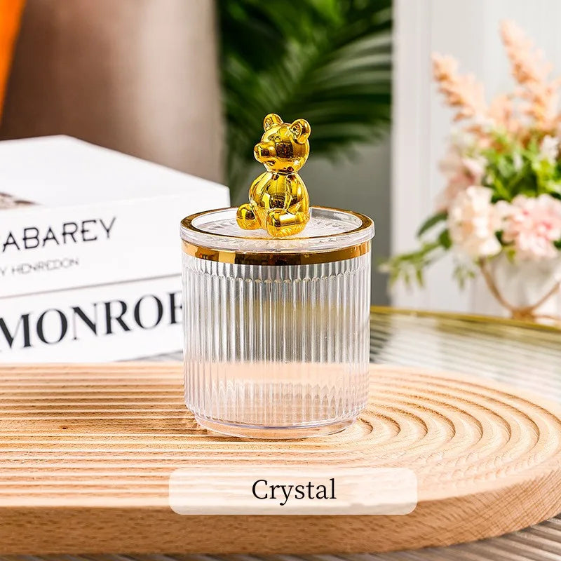 Gold Bear Acrylic Cotton Buds Storage Box