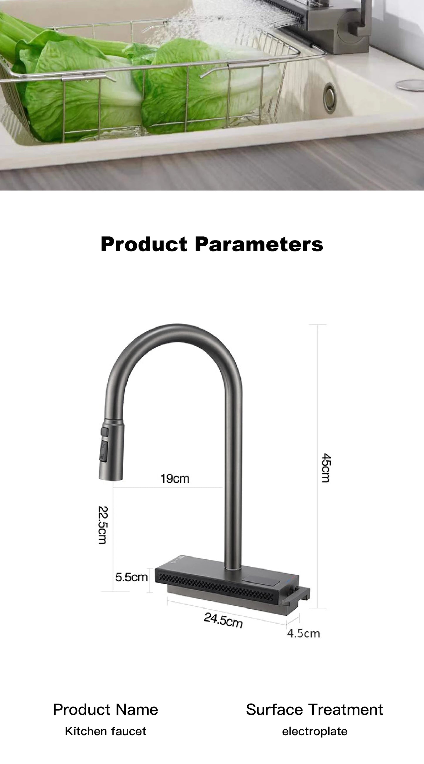 Gun Gray Brass Kitchen Sink Faucet Pull Out Sprayer Hot Cold Mixer Tap LED Digital Display Multifunction 360°Swivel Luxury Crane