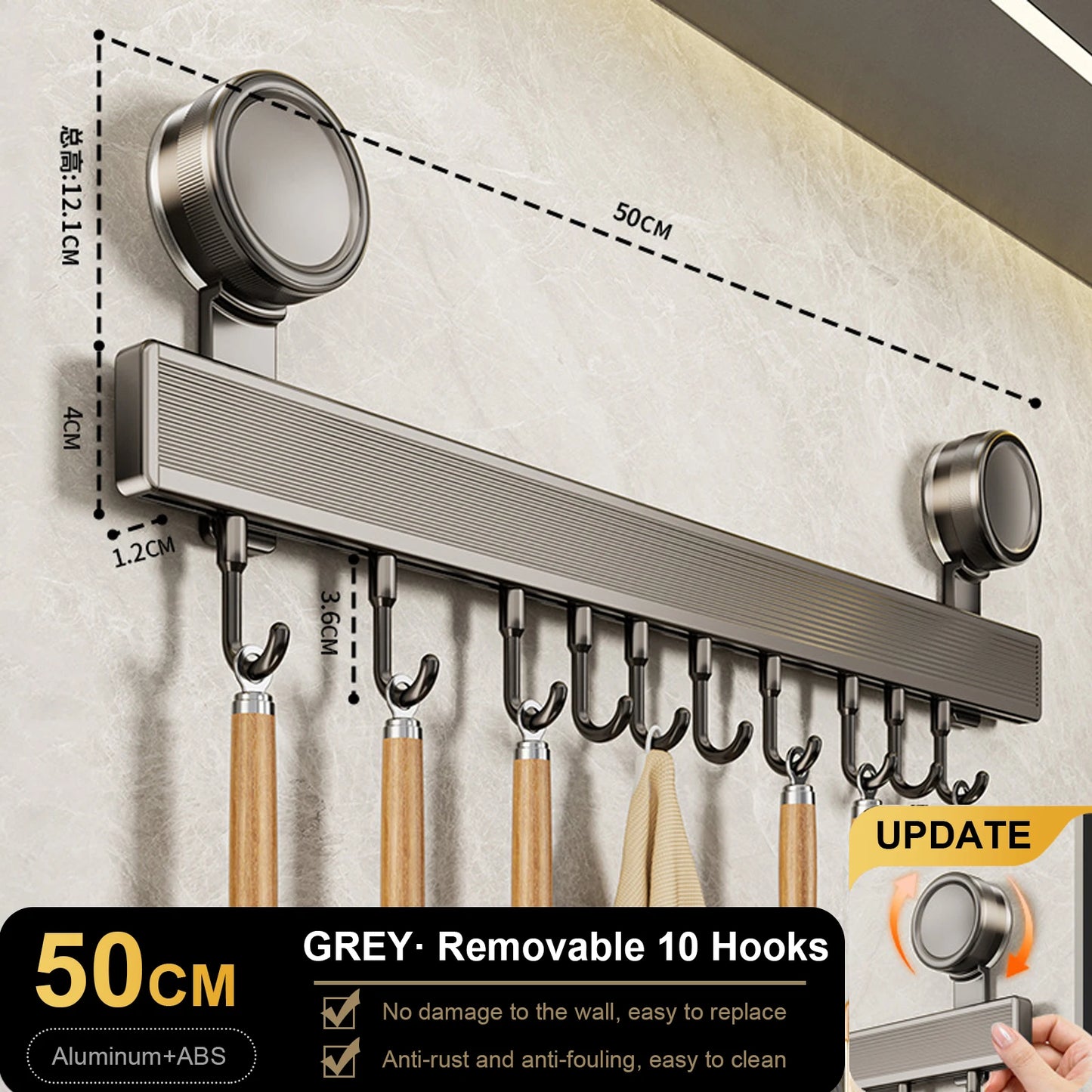 Kitchen Hook Hangers Wall Mount Rack No-Punching Wall Rail Kitchen Utensils Rack Spoon Shovel Chopping Board Storage Rack