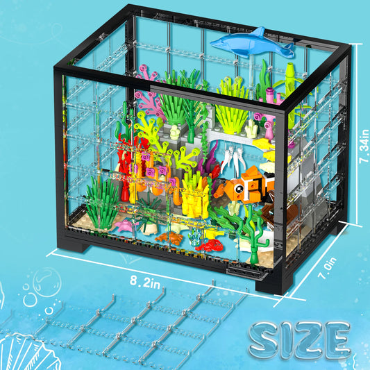 Fish Tank Building Block, Lighting Aquarium Building Sets with Treasure Chest, 533 Pcs, Animal Building Toys for Boys Girls 8-12