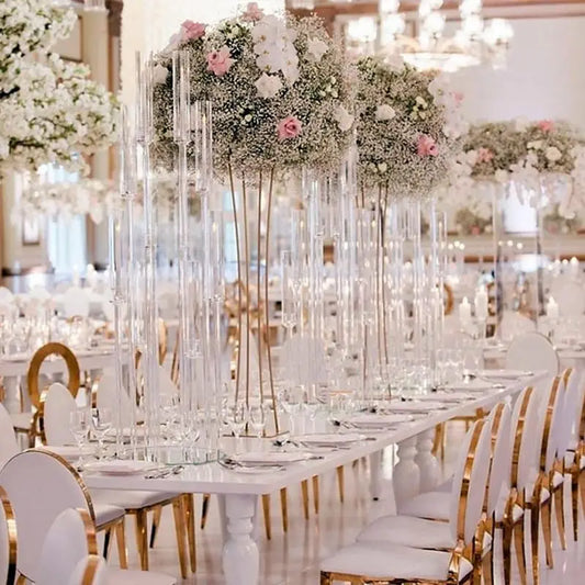 20Sets Acrylic Candelabras Centerpieces for Wedding 38.5inch Clear 8 Arm Candlesticks Holder for Event Fit LED Candles