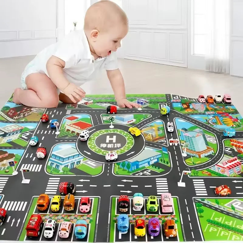 Waterproof Baby Play Road Mat City Traffic Map Montessori Educational Toys for Kids Crawling Playmat Portable Plastic Carpet