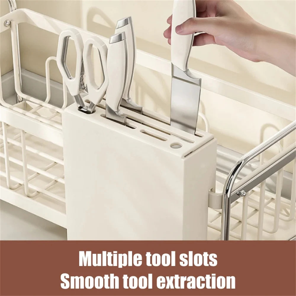 Kitchen Dish Draining Rack Steel Cutlery Rack with Drain Tray Cup Cutlery Holder Plate Rack Kitchen Countertop Storage Rack