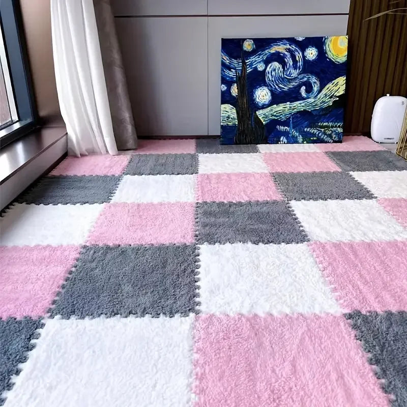6/12Pcs Baby Play Mat EVA Foam Puzzle Tiles Soft Plush Interlocking Crawling Mat Non-Slip Nursery Floor Rug Washable