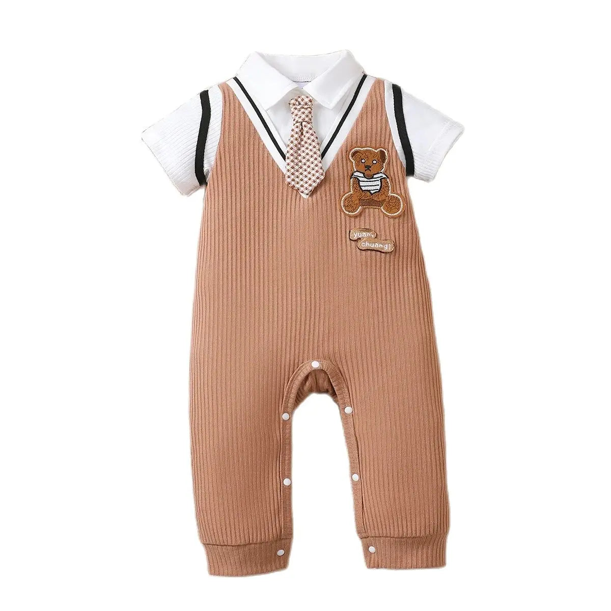 New Gentlemen Romper with Tie Short Sleeved Baby Onesie Summer Daily Wear Jumpsuit Birthday Clothing for Toddler Boy 1-18 Months