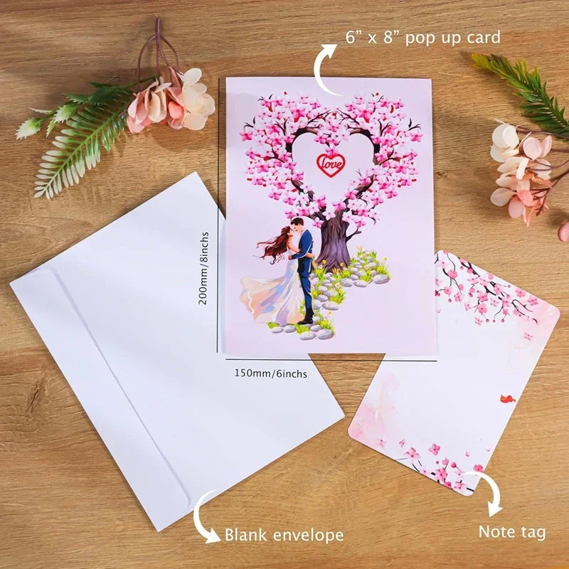 Romantic Cherry Blossom 3d Pop-up Card Paper Art, 3d Love Heart Tree Greeting Card For Mothers Day, Wedding, Valentines Gift