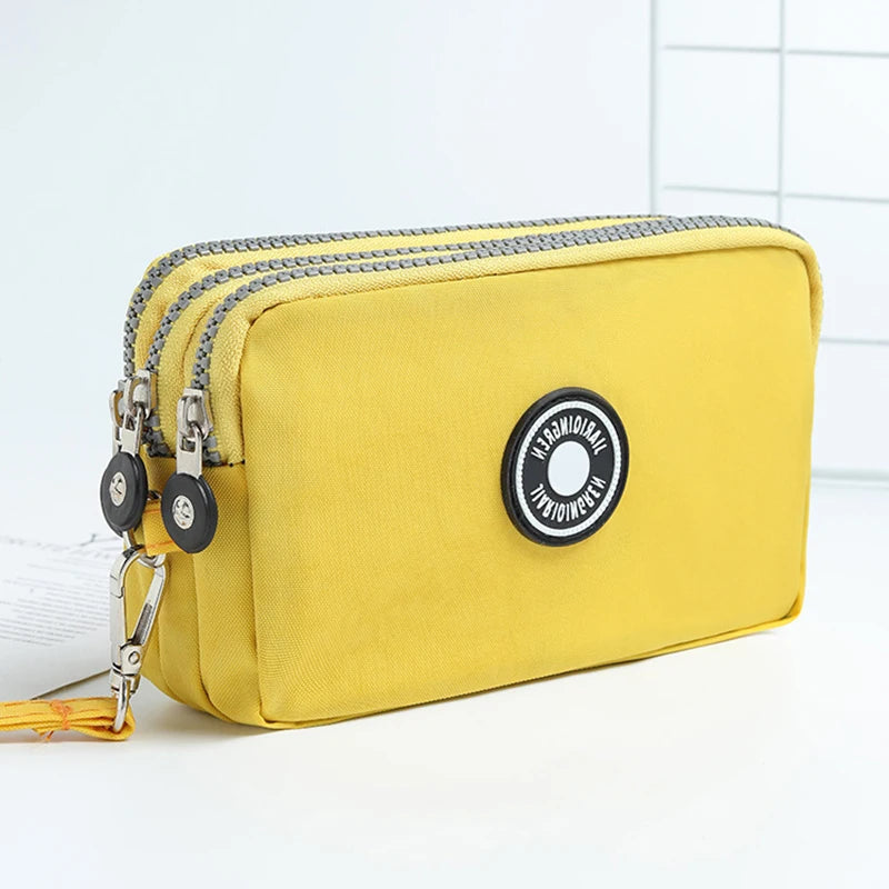 Mini Triple-Zipper Bag – Portable Women’s Wallet, Phone Pouch, Makeup Bag, Coin Purse with Large Capacity
