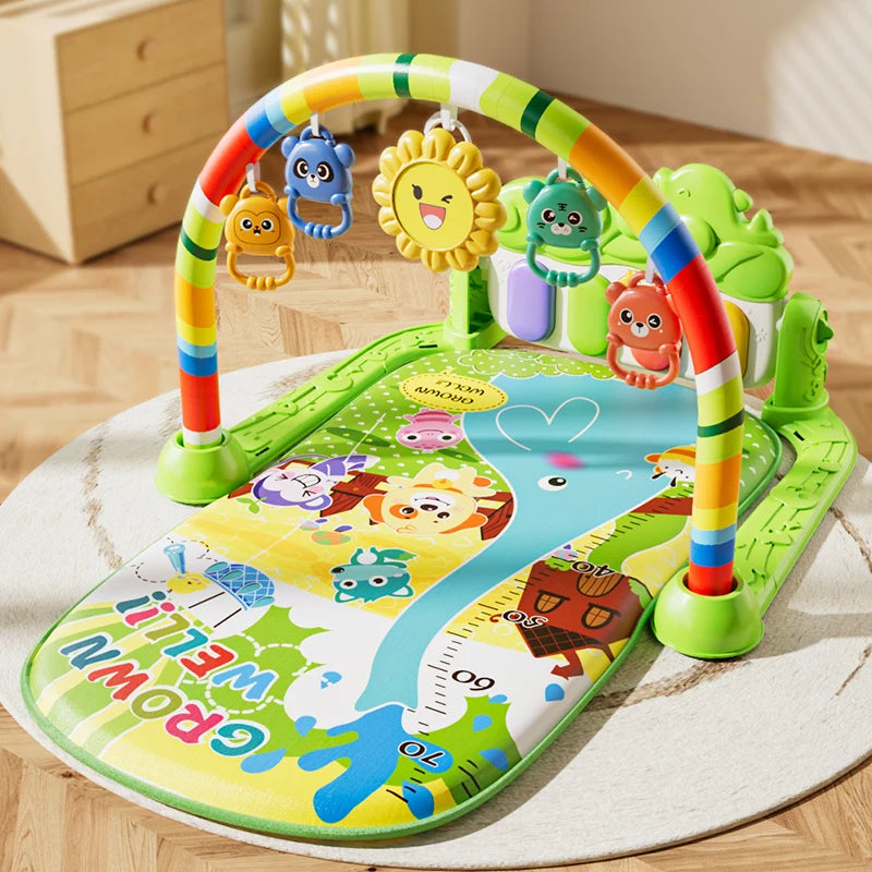 Baby Activity Play Mat with Music & Lights, 5 Detachable Sensory Toys Kick Piano Mat, Tummy Time Game Playmat Easy Assembly Moto