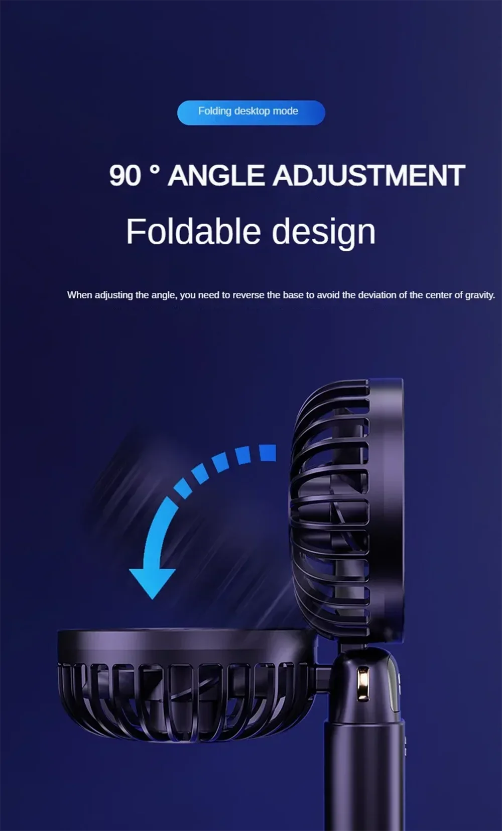 USB Handheld Mini Fan Foldable 5 Speed USB Rechargeable Fan with Phone Stand and Display Screen
