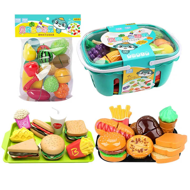 Kitchen Play House Toy Set Simulation Basket Fruit Vegetable Food Cutting Game Educational Kids Montessori Learning Girls Toy