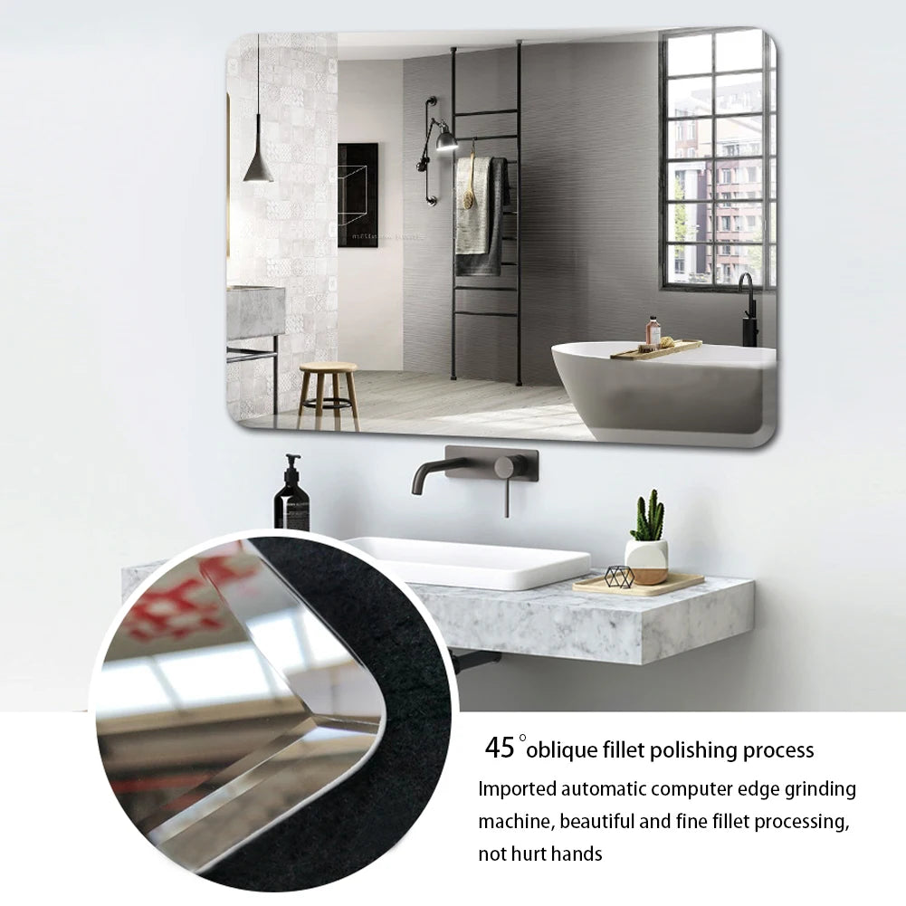 Modern simple frameless rounded corner wall mounted mirror, bathroom makeup mirror, toilet bathroom decorative mirror